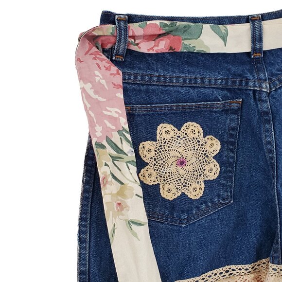 Handmade Cottage Core Denim Apron Women's Small Country Boho Pockets Blue Jean - Picture 7 of 7
